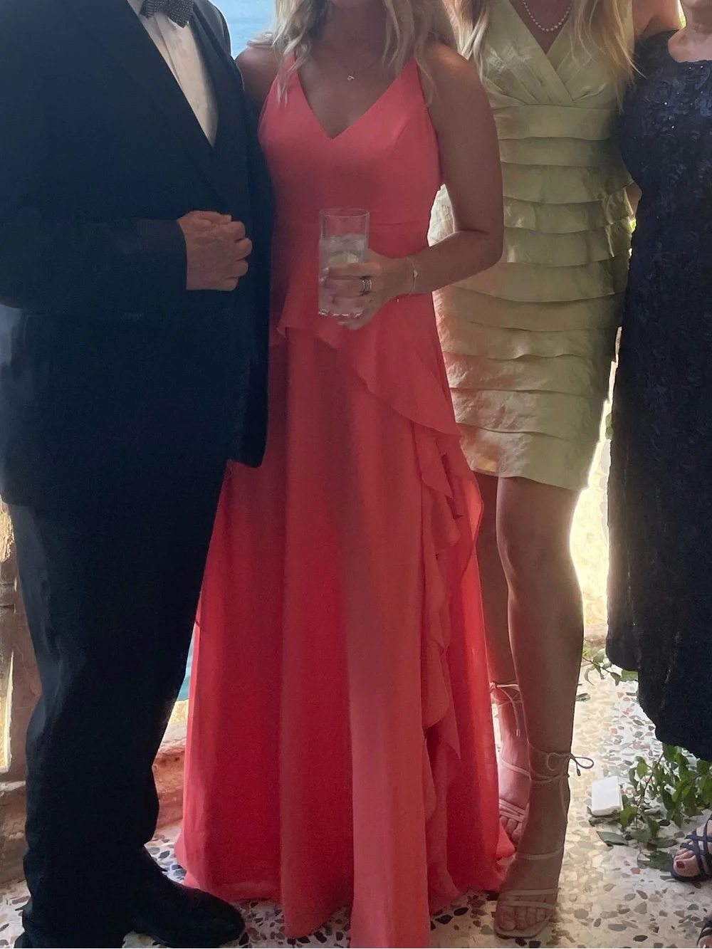 Coral V-Neck Evening Dress